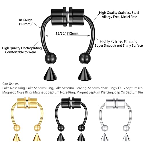 5-18 Pcs Nose Rings Hoops Fake Nose Ring Fake Septum Fake Lip Rings Fake Septum Piercing Fake Nose Piercing Fake Nose Hoop Double Hoop Nose Ring Fake Double Nose Ring Nose Cuffs Faux Nose Rings Clip On Cartilage Hoop Earring - color: C1: 18Pcs Gold Black