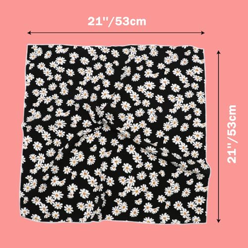 Bandanas for Women Men 21"x21" Floral Headband Scarf Versatile Hair Bandana Square Head Scarf - color: Little White Flowers in Black
