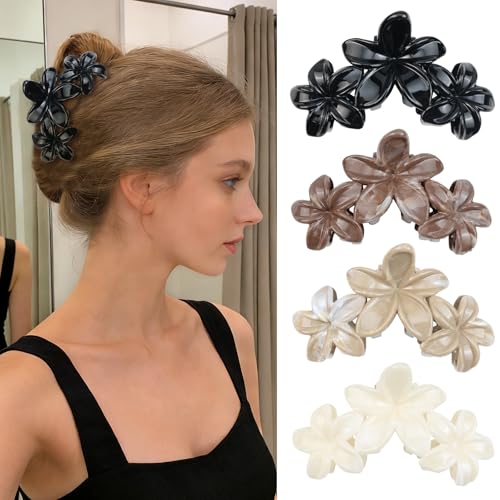 4Pcs Cute Hawaiian Flower Claw Hair Clips for Women Black Khaki Large Claw Clips for Thick Thin Hair Strong Hold Beach Hair Accessories for Women and Girls - color: 13-Colorful