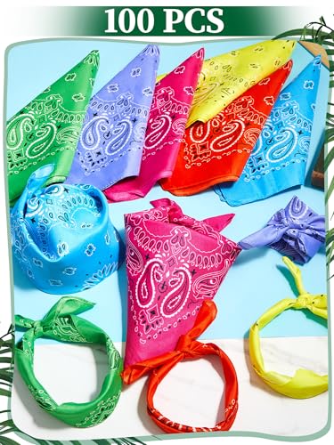 Unittype 36 Pieces Paisley Bandana Cowboy Bandanas Sports Novelty Headband Square Scarf Outdoor for Western Party Costume - color: Neon Color, style: Classic Style