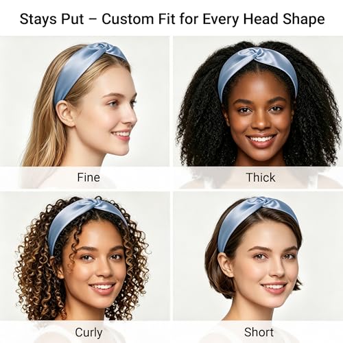 ZLYC Mulberry Silk Headband Elastic Twist Knotted Head Bands for Women's Hair, Solid Light Blue - color: Solid Light Blue