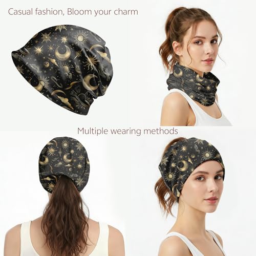 Chemo Caps Slouchy Beanie Hat Stretch Cancer Head Wraps Turban Sleep Headwear Scarf for Women Girls Men - color: I-2-sun Moon