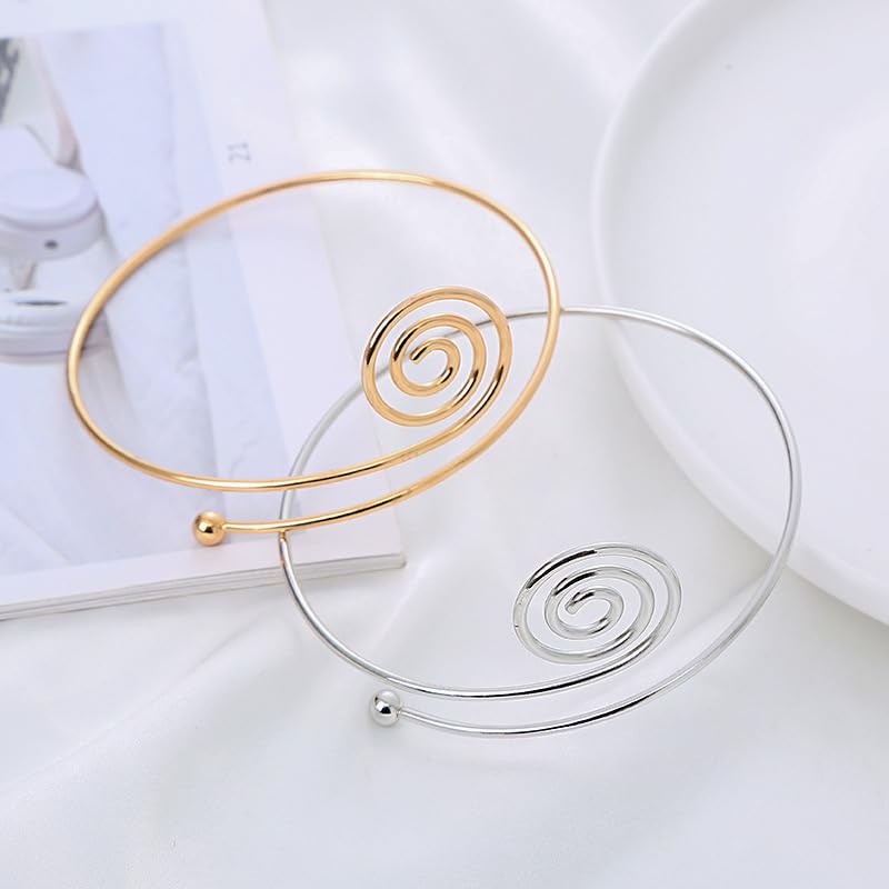 Caiyao Boho Upper Arm Bracelet Cuff Bangle Gold Silver Geometric Cuff Bracelets Mental Open Upper Arm Bangle Bracelet Adjustable Armband Jewelry for Women - style: Cuff