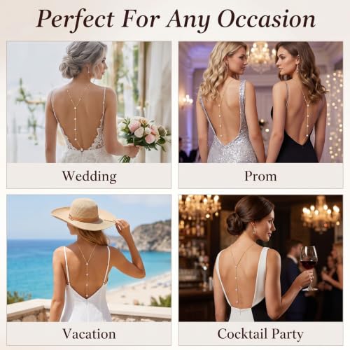 Back Necklace for Backless Dress Body Chain Jewelry for Women Adjustable Rhinestone Chain Necklace Bridal Jewelry for Weddings Summer Vacation - color: A2:body chain