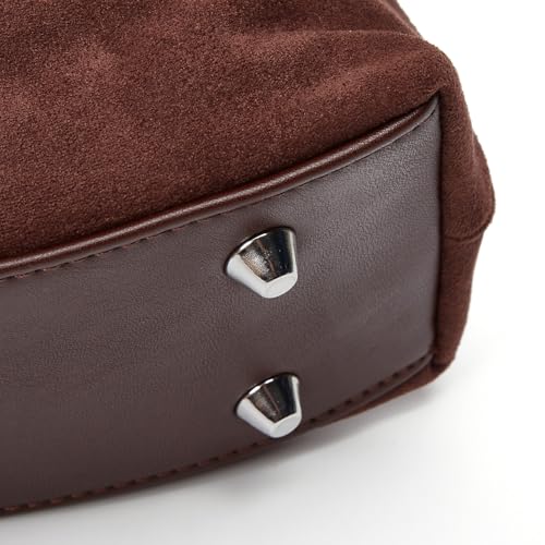 Suede Shoulder Bags For Women Crossbody Bag Suede Tote Bag Satchels Slouchy Work Purses Crescent Handbag Fall Top Handle - color: Coffee