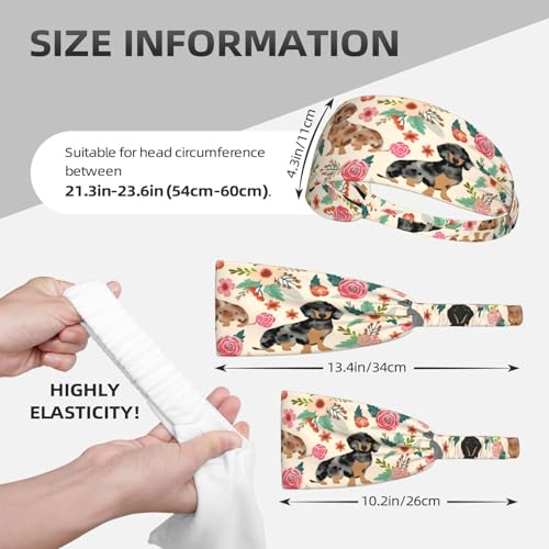 Black and Gold Swirl Liquid Ink Marble Workout Headbands Fashion Sports Sweatbands Yoga Hairbands for Fitness Athletic Non Slip Wicking Headscarf for Men Womens Girls Summer Accessories Elastic Bands - color: Dachshund Sausage Dogs Pink Flowers Print