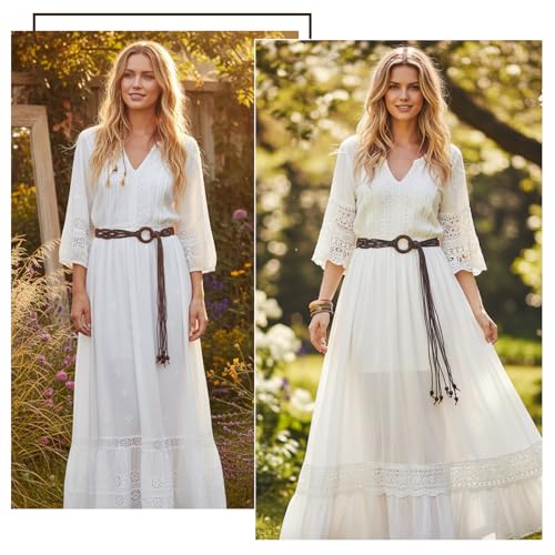 Women's Bohe Rope Braid Waist Belt Bohemian Woven Belt for Women Wooden Beaded Braided Belt Renaissance Rope Wide Belts