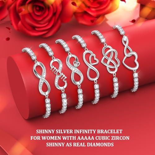 J.Fée Infinity Heart Bracelets for Women with 5A Cubic Zirconia, 925 Silver Bracelets for Women Adjustable Womens Bracelet Jewelry for Wife Girlfriend Her - color: Infinite Love#5