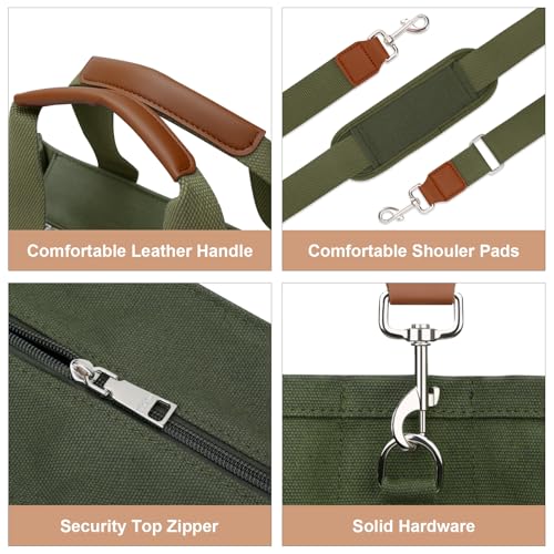 KKXIU Canvas Tote Bag for Women with Zipper and Compartments Crossbody Large Bible Messenger Purse Bag With Pockets | Canvas - color: Army Green, size: Large