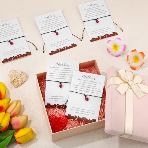 Tondiamo Mother's Day Adjustable Red Rose Flower Bracelets with Wish Postcards Rose Jewelry Gifts for Mom Birthday