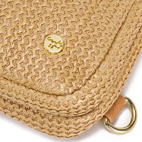 Haytijoe Faux Straw Crossbody Bags for Women RFID Summer Raffia Sling Bag Beach Vacation Travel Purse - color: Pure Khaki Thin