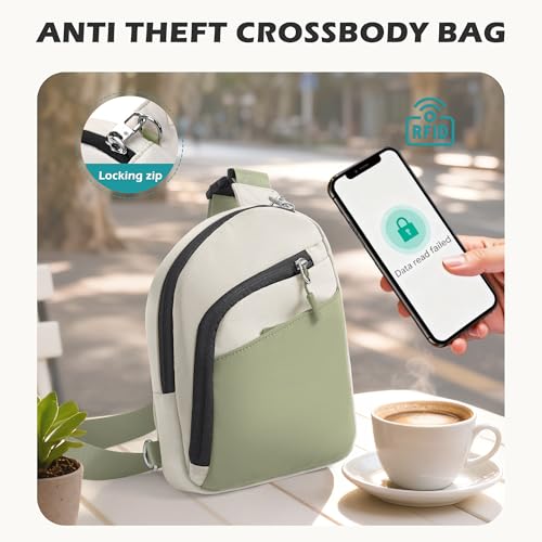 TOPEAST Anti Theft Crossbody Bags for Women Men, Small Sling Crossbody Bag Travel Purse Shoulder Wallet with RFID Blocking - color: Beige & Green