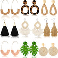 9 Pairs-26 Pairs Rattan Earrings for Women Girls Lightweight Acrylic Geometric Statement Woven Earrings Handmade Straw Wicker Braid Hoop Drop Dangle Earrings - color: gray