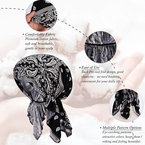 4 Pieces Chemo Headwear for Women, Pre-Tied Head Scarf Cancer Headwear for Hair Loss - color: Multicolor-3