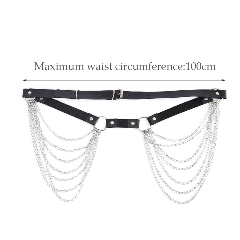 Punk Leather Belly Waist Chain Belt,Punk Sexy Gothic Jewelry Accessories Waist Chain Goth Belt Silver Layered Body Chains - style: Multi chain waist belt