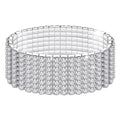 Kucheed Rhinestone Stretch Bracelets, Twinkle Diamond Tennis Bangle, Silver Crystal Sparkling Bridal Stackable Bracelet Jewelry, Bling Shining Wedding Party Elastic Band Bracelet for Women - color: Silver - 8 Rows
