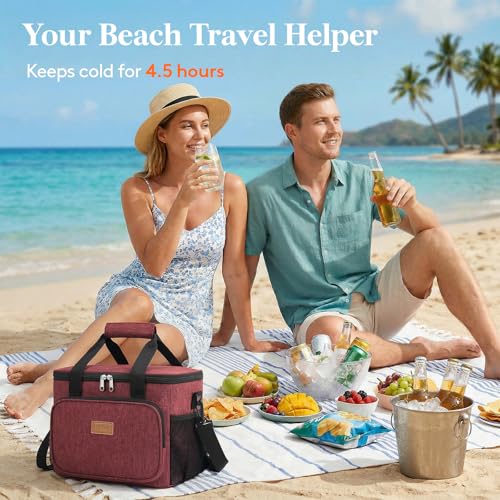 Lifewit Large Lunch Bag, Insulated Lunch Box, Soft Cooler Cooling Tote for Adult Men Women, Burgundy 24-Can (15L) - color: Burgundy, size: Large(15L)