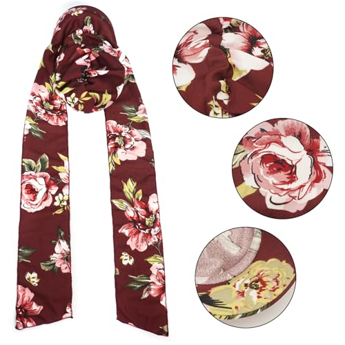 XYIYI Chemo Headwear for Womens Cancer Patients, Head Scarf Chemotherapy Headwraps Hat - color: Wine Red Flowers