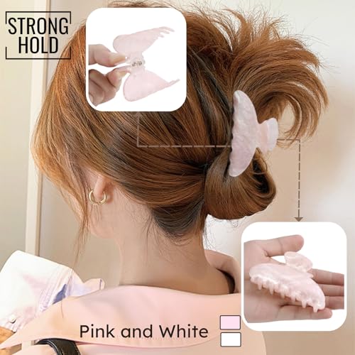 2PCS Pink and White Hair Clips for Women Girls – Kawaii Cut Medium Claw Clips, Trendy Handmade Look Acetate Hair Accessories for Thin Hair - color: Pink and White