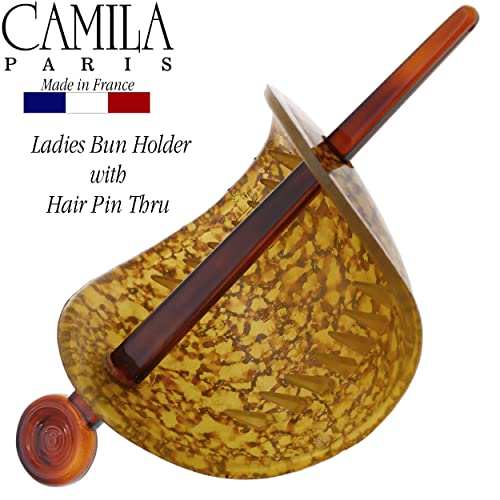 Camila Paris CP3340 French Hair Barrette with Stick, Hair Ponytail Holders, Amber, Slide Hair Pins for Buns Chignon, Strong Hold Hair Bun Clip, No Slip Hair Accessories for Women, Made in France - color: Amber