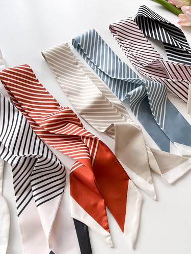 4/40 Pcs Hair Scarf for Women, 35"x2.36" Lightweight Silk Headband, Purse & Bag Scarves Gift Collection - color: Rainbow Stripe