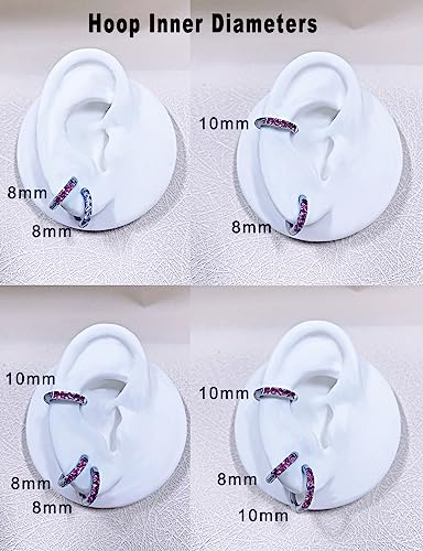 316L Surgical Stainless Steel Huggie Hoop Earrings with Cubic Zirconia, 10G 12G 14G 8-20mm Cartilage Lobe Earrings, 14G Piercing Jewelry - style: 10G 8mm Silver with Pink CZ