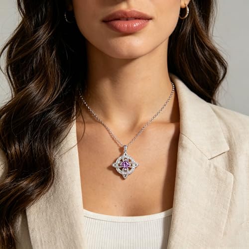Mystical Birthstone Witches Knot Necklace – Natural Crystal Celtic Pendant, Wiccan Pagan Jewelry Gift for Women - color: June