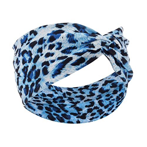 Woration Headband Yoga Leopard Print Cross Wide Elastic Headwear Head Wrap Hairband Twist Turban Knot Headwear Hair Accessories for Women, Girls - Blue - color: Leopard C