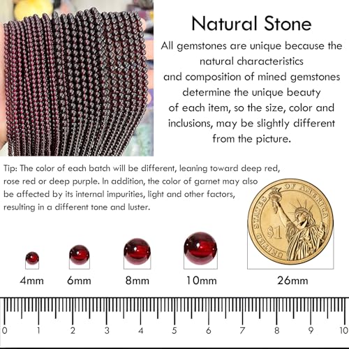 Simple Choker Necklace for Women Real Stone and Crystals Necklaces 4mm Beaded Choker Jewelry Meditation Gift for Women (16"+2") - style: Garnet