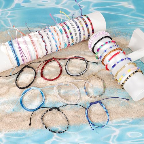 36Pcs Boho Surfer Bracelets Anklets for Women Men Adjustable String Rope Anklets Handmade Beach Colorful Bracelets Anklets Friendship Braided Bracelet Waterproof