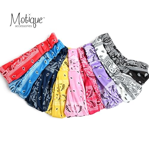 Motique Accessories Wide and Stretchy Cotton Bandana Headwrap, Multiple Colors (Hot Pink Paisley, Medium) - color: Hot Pink Paisley