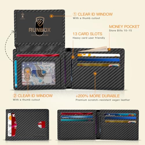 RUNBOX Wallet for Men -Slim Rfid Leather Mens Bifold Novelty Wallets 2 ID Window With Gift Box Men's Accessories | Slim - color: Weave Pattern Bicolor Black-Grey