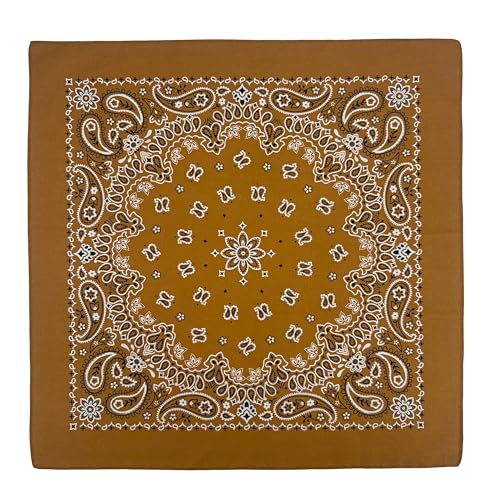 Gift Packaging Bandana for Men Women - 100% Cotton, Paisley, 22x22 In, 1 Pack - Large Bandanna Handkerchief Cowboy Hanky - color: Brown
