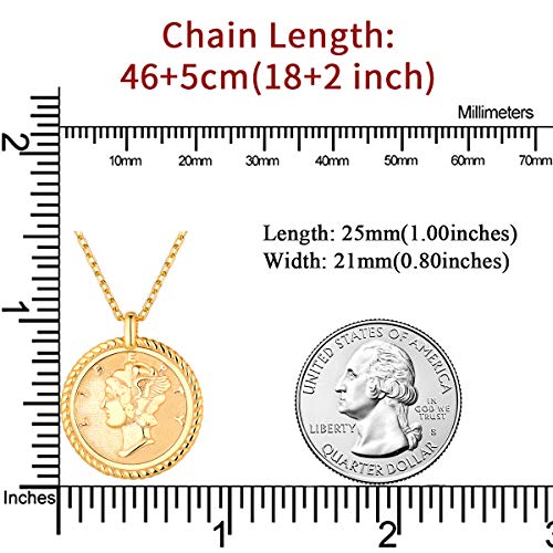 ChicSilver Coin Necklace Sterling Silver Vintage Round Circle Disc Dainty Coin Pendant Necklaces for Women - color: Style A - Gold