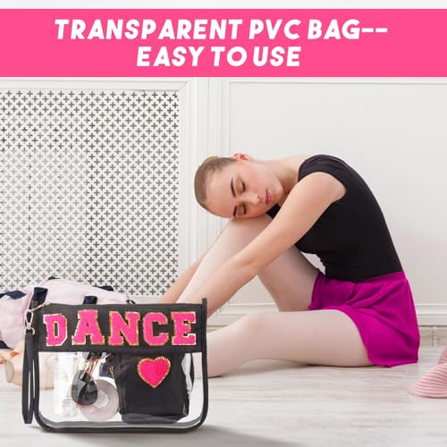 Hillban 2 Pcs Dance Recital Gifts Makeup Bags Chenille Letter Bags for Dance Team Gifts PVC Clear Cheer Case Toiletry Zipper Pouch for Women Ballet Competition Accessories Dancer Stuff - style: Dance Theme