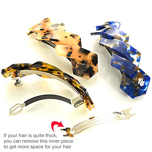 HYFEEL Hair Barrettes Large French Clips Wide Hair Clasp for Women Thick Fine Hair Accessories - Blue Tortoiseshell - 3Pcs (Navy Blue, Brown) - color: Navy Blue, Brown, Tortoise Shell