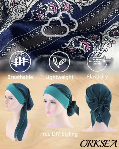 Chemo Headwear for Women Head Scarf Headwraps Silky Soft Turbans for Women Cancer Hats Chemo Beanie Coverings Scarves - color: C Blue Floral Pattern 3