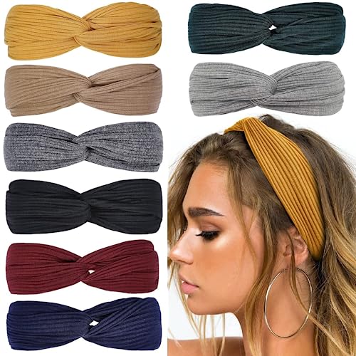 Huachi Headbands for Women Twist Knotted Women Head Bands Boho Stretchy Hair Bands Non Slip for Girls Criss Cross Turban Plain Headwrap Yoga Workout Vintage Hair Accessories, Solid Color - color: Lucky Charm