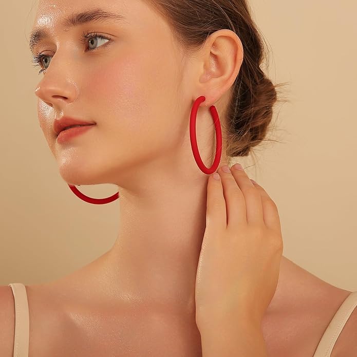 6cm Colorful Hoop Earrings - Lightweight Hypoallergenic Gift - color: Red