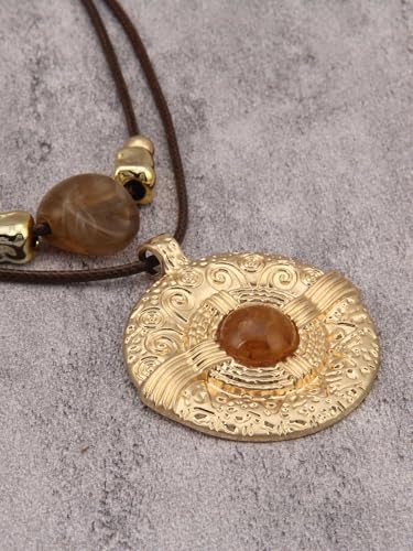 GelConnie Boho Necklaces for Women Cowgirl Necklace Stone Leather Cord Pendant Necklaces With Beads Long vintage Layered Choker Necklace - style: Boho Brown Necklace