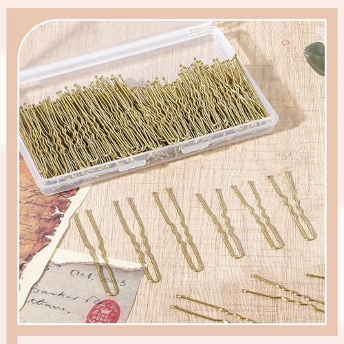 200Pcs 2.4 & 2 Inchs U Shaped Hair Pins for Buns, Bobby Pins With Storage Box for Women Girls and Hairdressing Salon (Gold)