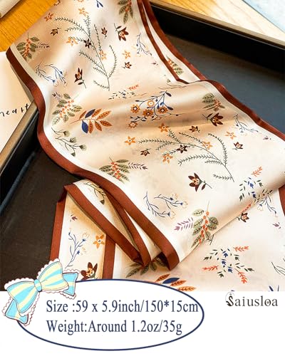 Purse Scarf For Handbags Head Scarves For Women's Hair Bags Scarfs Long Skinny Scarves Fashion Silky - color: A17-brown Edged Flower