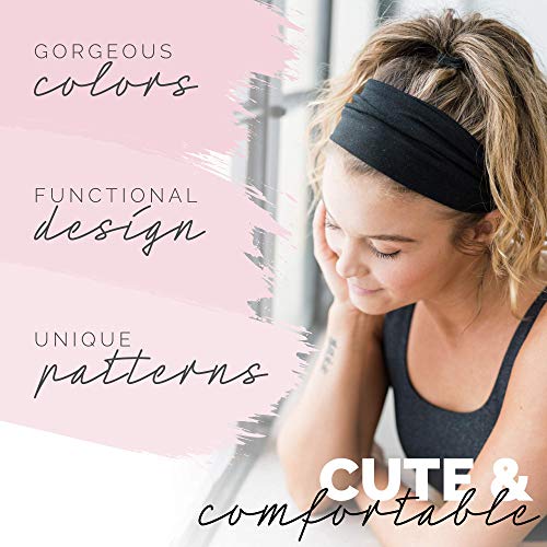 Maven Thread Wide Workout Headbands for Women – Non-Slip Sweatbands for Gym, Running & Yoga - color: Black