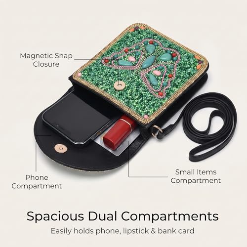 Small Crossbody Bags for Women Designer Cell Phone Bag Boho Shoulder Wallet Purse - color: Green Butterfly