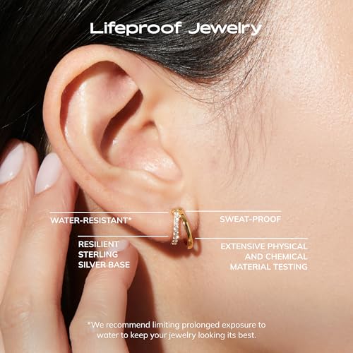 Ana Luisa Double Hoop Earrings for Women - 14K Gold Plated & Silver Rhodium Huggie Hoops - Hypoallergenic, Water-Resistant, Tarnish-Free, Small, Dainty & Trendy Two Hoop Earring Styles for Daily Wear - color: Gold Cubic Zirconia, size: Mini