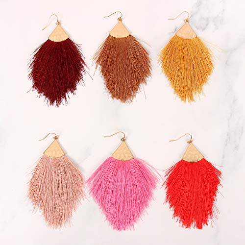 Bohemian Silky Thread Fan Fringe Tassel Statement Earrings - Lightweight Strand Feather Shape Dangles - color: Feather Fringe - White