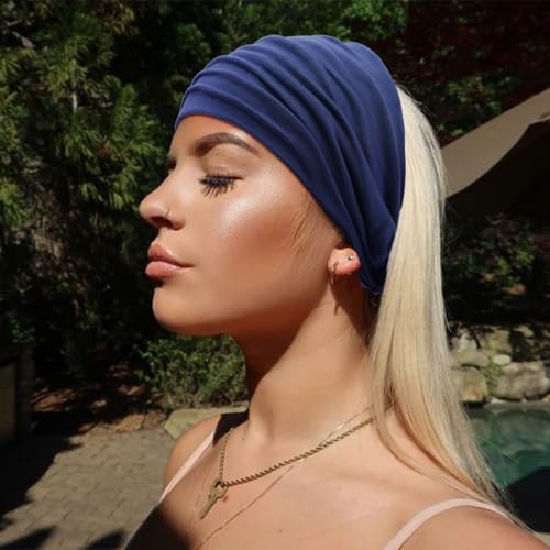 AQOKKA Extra Wide Headbands for Women Large Turban Headband Non Slip Boho Elastic Hairband Hair Twisted Knot Head Bands Accessories - color: 4 Pcs Solid: Navy Blue, Black, Dark Grey, Light Grey