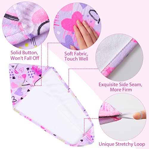 Basumee Microfiber Hair Towel Wrap for Kids 2 Pack Rapid Drying Hair Towel with Button Hair Turbans for Wet Hair Wraps Head Towel Wrap for Women and Girls, Blue and Purple Love - color: Blue and Purple Love