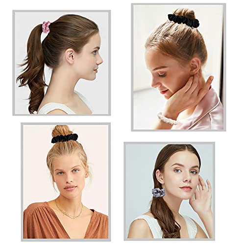 Satin Silk Hair Ties Small Mini Scrunchy for Women Cute Soft No Slip Ponytail Holders 12 Pcs Mini Bulk Scrunchies Elastic Hair Bands for Thick Curly Hair Pony Tails Hair Ties - color: Mixed colors