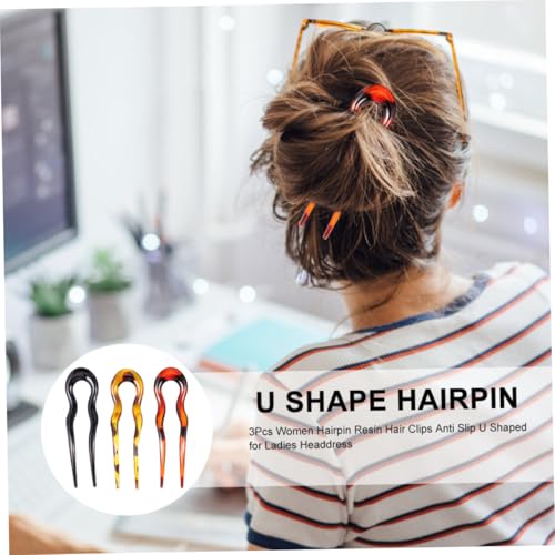 CLISPEED 3pcs Leopard Print U-shaped Hair Forks Hairpins Set Resin Double-prong Hair Pins for Vintage Chinese Style Clips for Brides and Updo